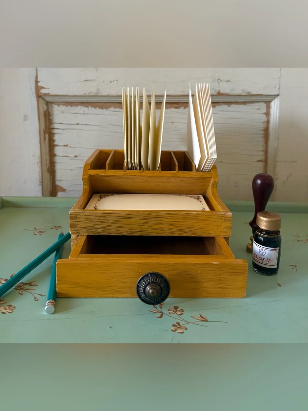 Vintage Wood Bench-top/Desktop Organizer, Plier Storage Rack, Jewelry Tools